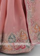 Heavy Border Work Light Pink Shimmer Silk Saree